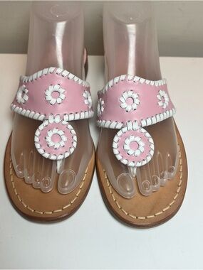 Jack Rogers Pink White Leather Thong Sandals - Size 8